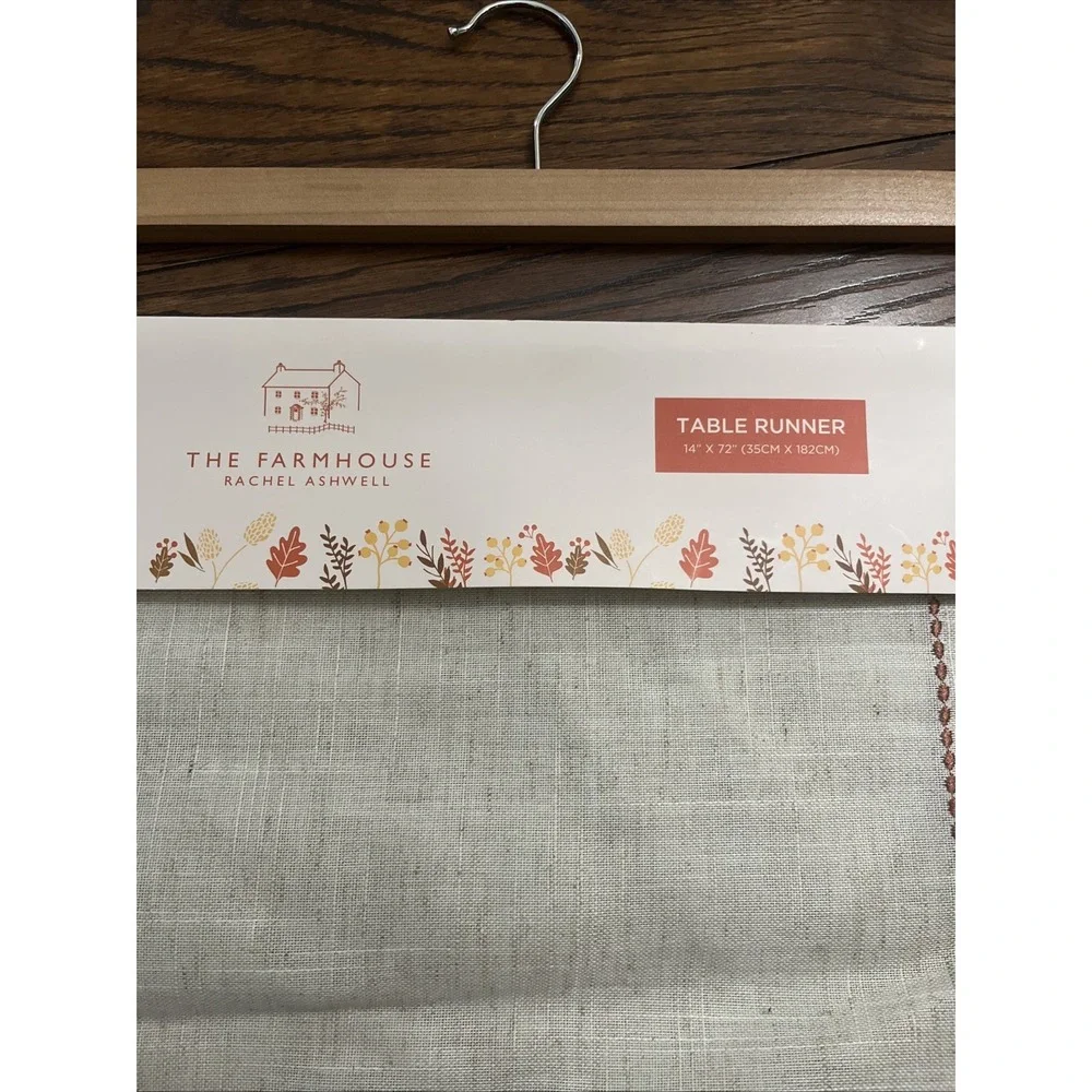 farmhouse rachel ashwell pumpkin metallic embroidered table runner Ruffle 14x72
